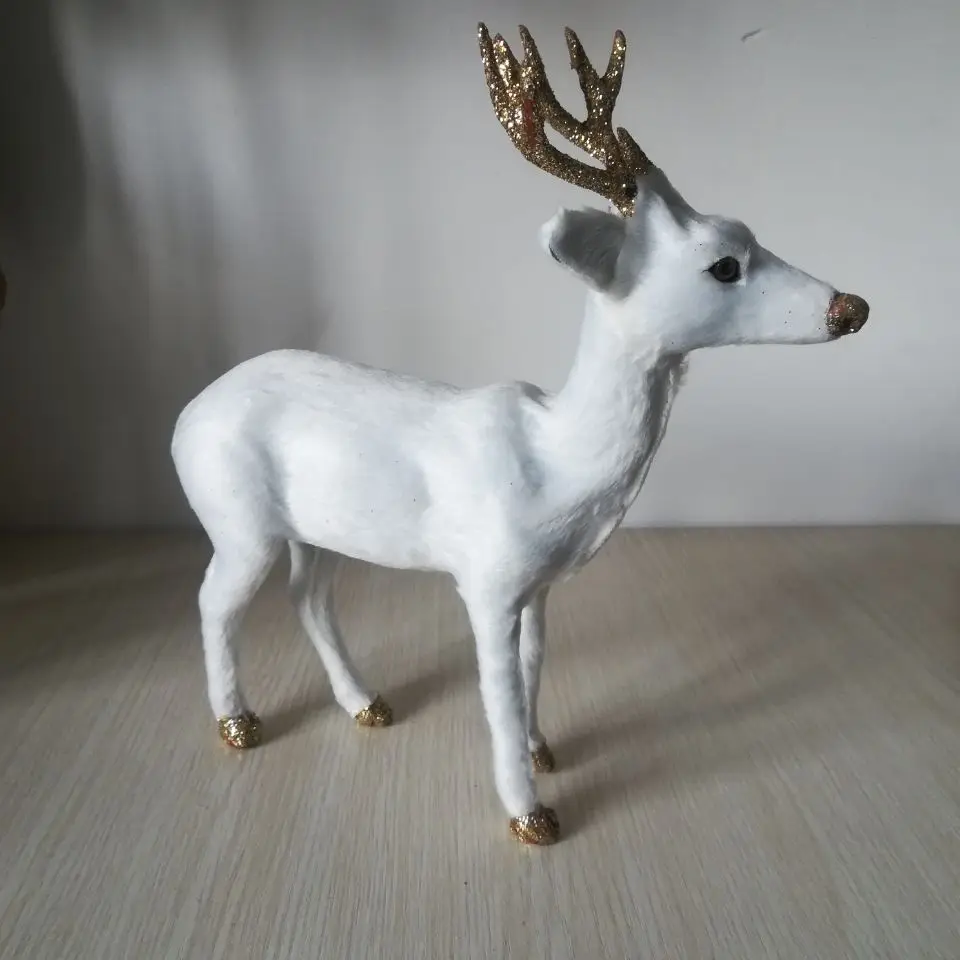 

simulation sika deer about 24x23cm hard model,polyethylene& furs white deer handicraft,prop,home Decoration toy gift w2365