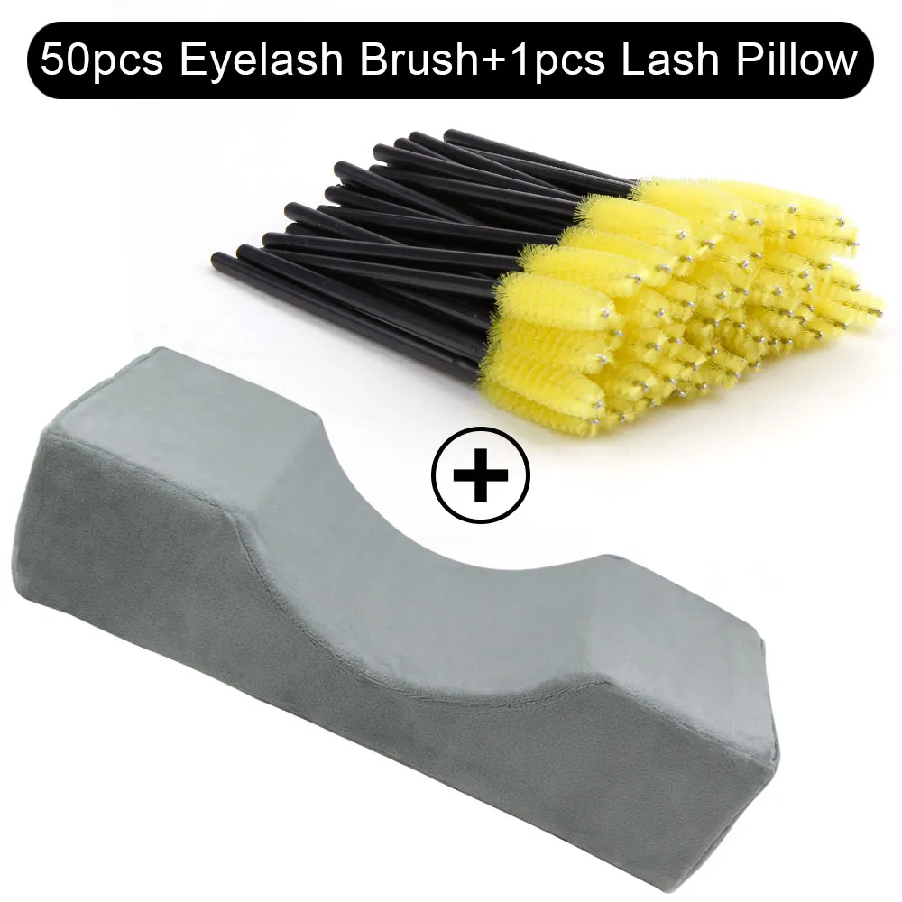 Grey Set 7 Подушка для наращивания ресниц с эффектом памяти, подушка для ресниц, поддержка шеи, 50 шт., щеточки одноразовые аппликаторы для ресниц, микрощетка - Цвет: Grey Set 7