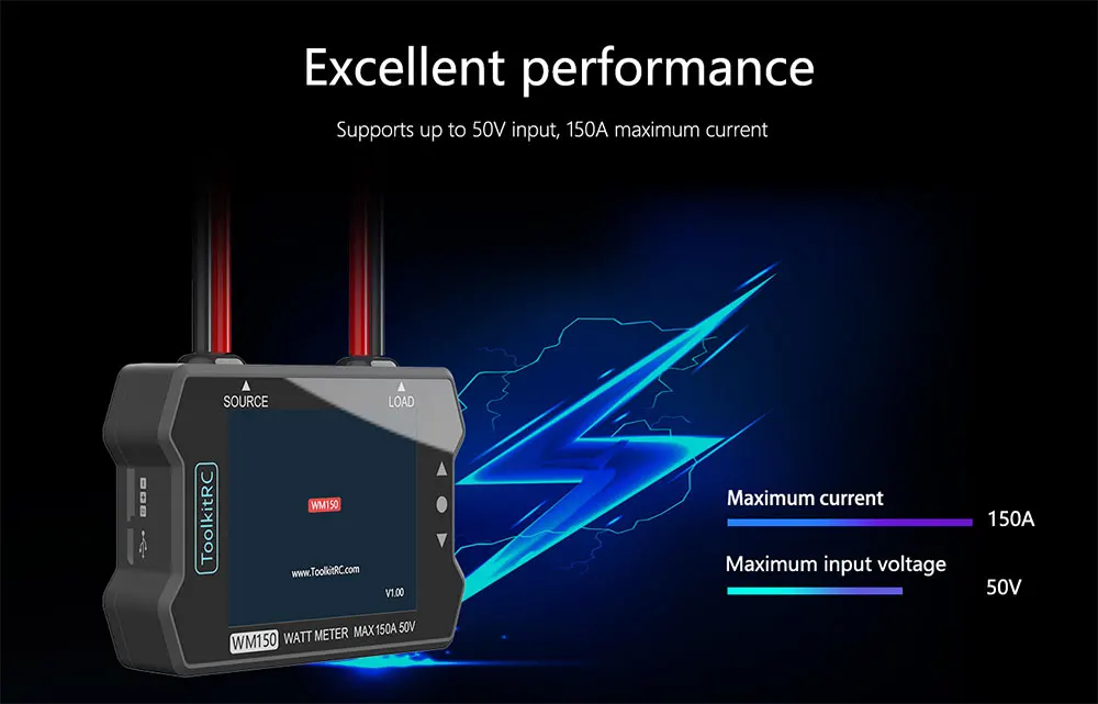 Tensão de Alimentação Saída de Sinal Testador para rc Toolkitrc Watt Meter Power Analyzer Display Lcd Atual Ppm Fpv Drone Wm150 150a 50 v 14 power analyzer display lcd tensão de alimentação