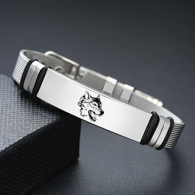 BRACELET FOR MEN WOMEN SILVER STAINLESS STEEL METAL ADJUSTABLE ENGRAVABLE UNISEX BRACELETS