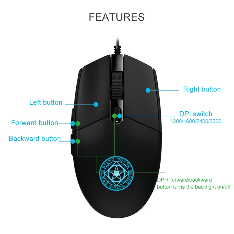 Breathing Backlight Wired Gaming Computer Mouse 3200DPI Ergonomic Professional Game Gamer Mouse USB Optical Mouse For PC Laptop