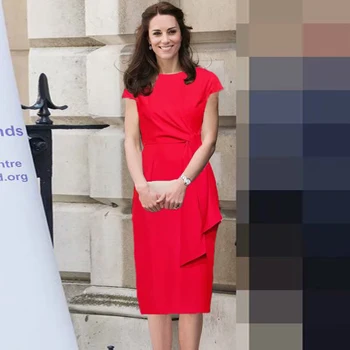 

Princess Kate With The Same New Spring And Summer High-Quality Slim Temperament Bow Party Red Women'S Elegant Dress Fashion
