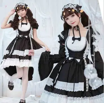 

Gothic Lolita Dress Swallowtail Black White Maid Halloween Cosplay Costume For Women Green Pink Lolita Dress For Women Plus Size