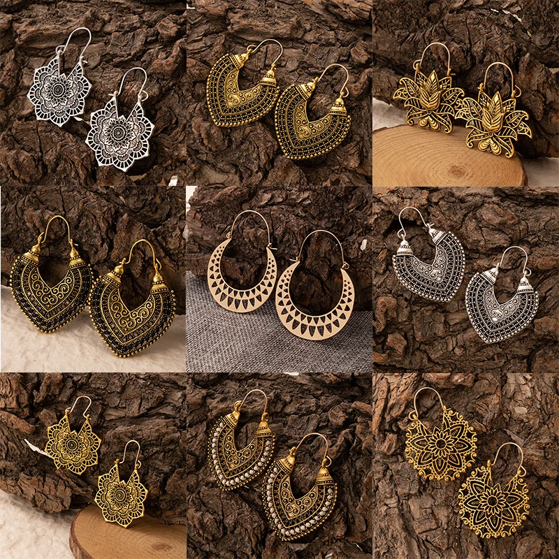 Vintage Mandala Flower Drop Earrings For Women