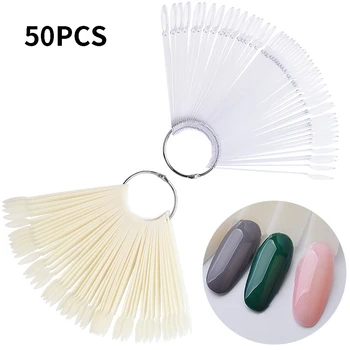 

50pcs Acrylic Manicure Palette Chart Color Card With Ring Polish Stand Tool UV Gel Practice Board False Nail Tips Display Oval