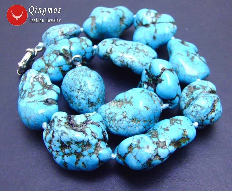 Qingmos 20-30mm BAROQUE Natural BLUE TURQUOISE NECKLACE for Women Genuine GemStone Necklaces Natural 18