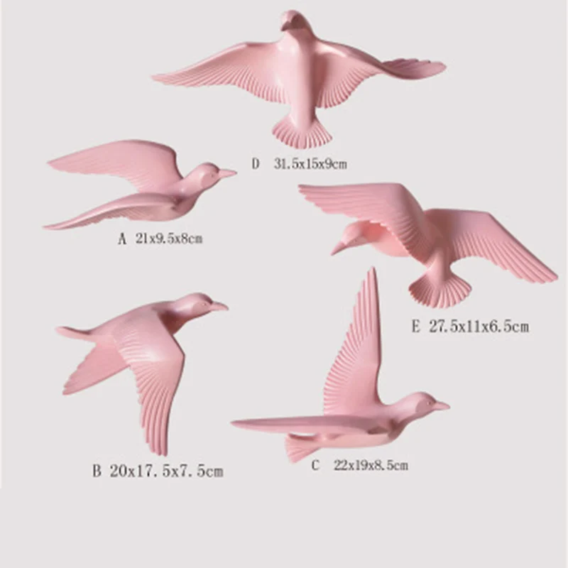 pink 5 шт. Европейский настенный светильник с птицами из смолы, украшение для дома, гостиной, дивана, телевизора, 3D стикер на стену, художественное украшение - Цвет: pink