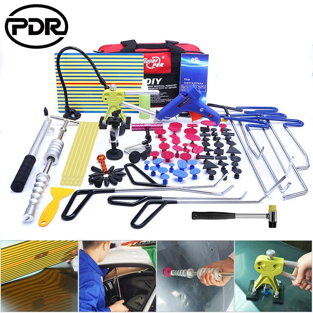 Economici PDR ammaccature senza vernice Riparazione Set di Strumenti di Auto Dent Rimozione di Riparazione Tool kit In Acciaio Inox Aste di Spinta Piede di Porco Kit Per Auto Del Corpo strumenti di riparazione