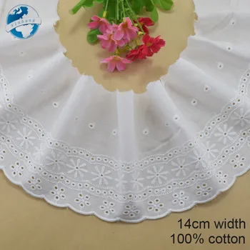 

14cm wide white 100% cotton embroidery lace french lace ribbon fabric guipure diy trims warp knitting sewing Accessories#4112