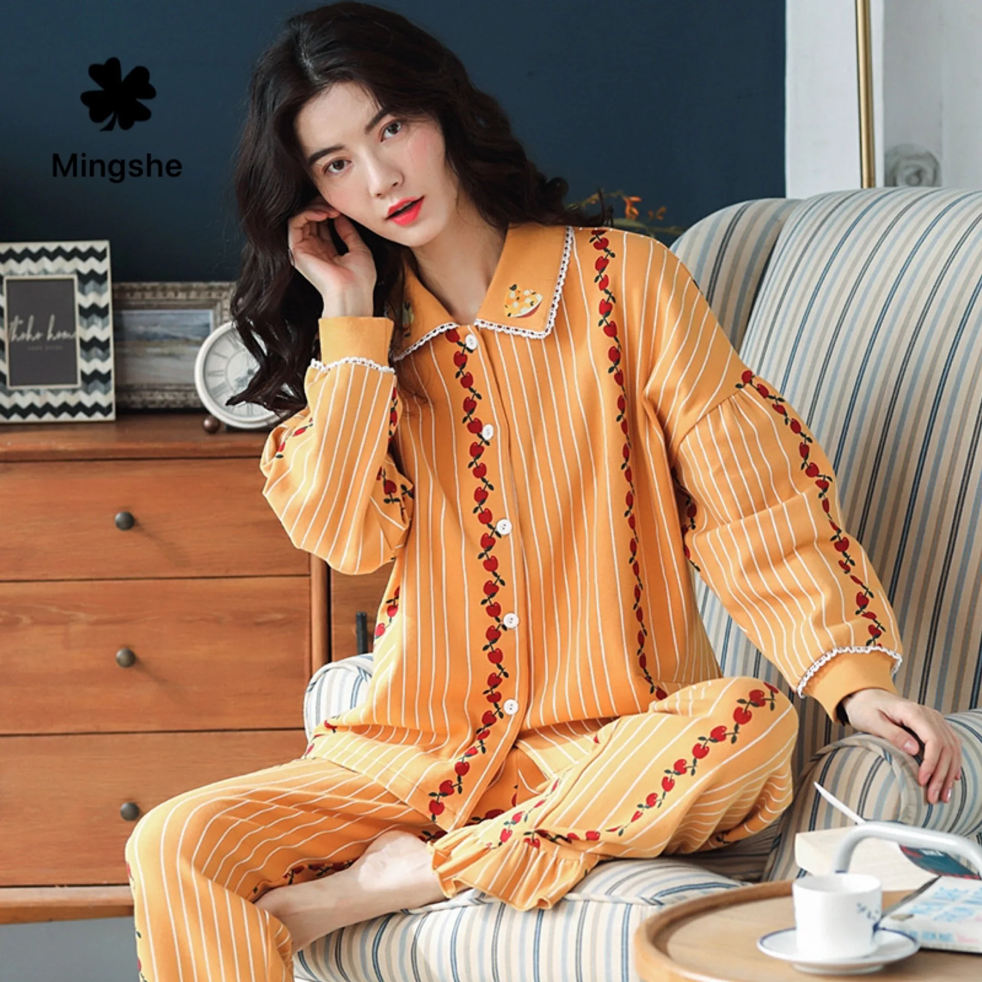 

MS Cute student ladies home service autumn and winter new casual comfort cotton ladies pajamas two-piece home cotton suit
