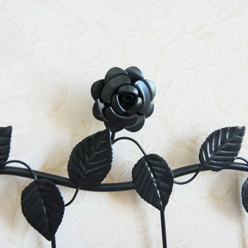 European-style Iron Rose Design Decorative Wall Hook Wall-mounted Coat Hanger Storage Rack Key Holder Organizer Home Decor 6