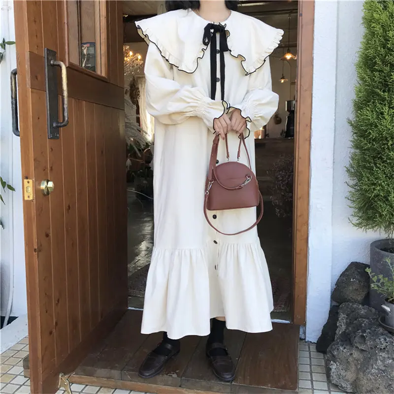 

Alien Kitty New Autumn Sweet Apricot Ruffles Cute Girls Chic Bow Lace Up High Quality Stylish All-Match Women Fresh Dresses
