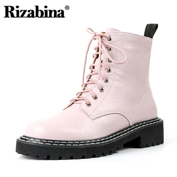 

Rizabina Genuine Leather Women Ankle Boots Cross Strap Fashion Zipper Winter Shoes Woman Flats Short Boot Footwear Size 34-40