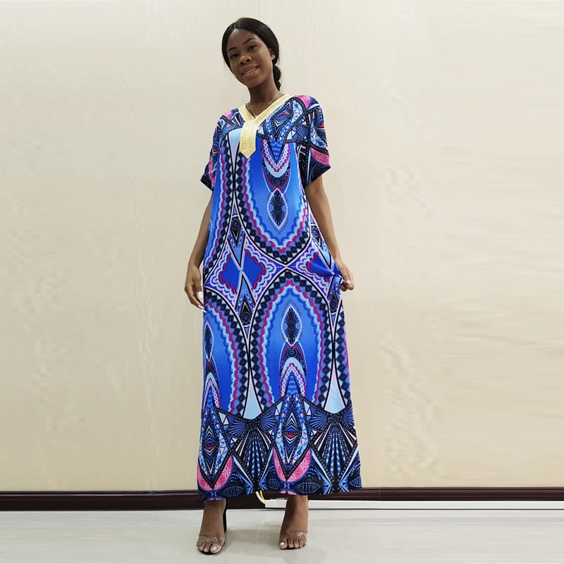 

African Women Golden Embroidery Collar Dashiki Robe Lady Elegant Party Club Long Dresses with scarf