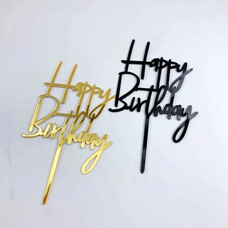 Ручной пишущий Топпер для торта «С Днем Рождения» акриловый Золотой Серебряный кекс топ флаг для Свадьбы Дети День рождения украшения для торта для вечеринки