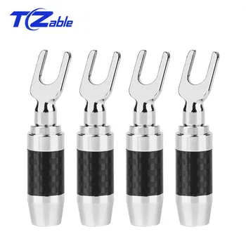 

5pcs Spader Connector U/Y Spade Banana Plugs Brass Speaker Audio Connector Fork Spade Carbon Fiber Rhodium Plated Jack Adapter