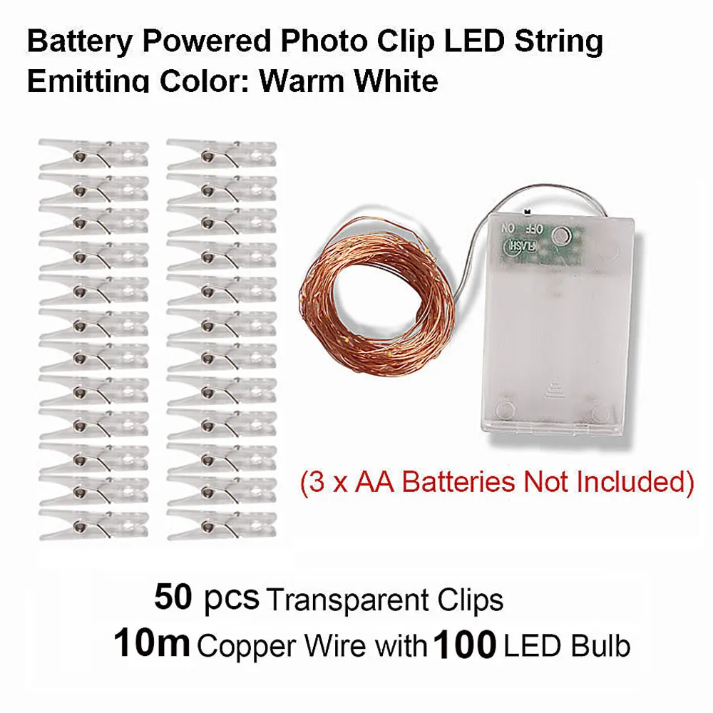 10m 100 LED Battery Гирлянда на батарейках 10 м 100 светодиодный Сказочный свет Батарея фото клип медный провод гирлянды USB гирлянда уличнаясветодиодный светильник Свадьба Рождество открытый декоративный гирлянда лампочки светодиодная ги - Испускаемый цвет: 10m 100 LED Battery