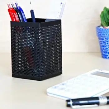

Deli Large Capacity Square Metal Pencil Pen Holder School Office Stationery Storage Box Students Desktop Organizer Stand Case