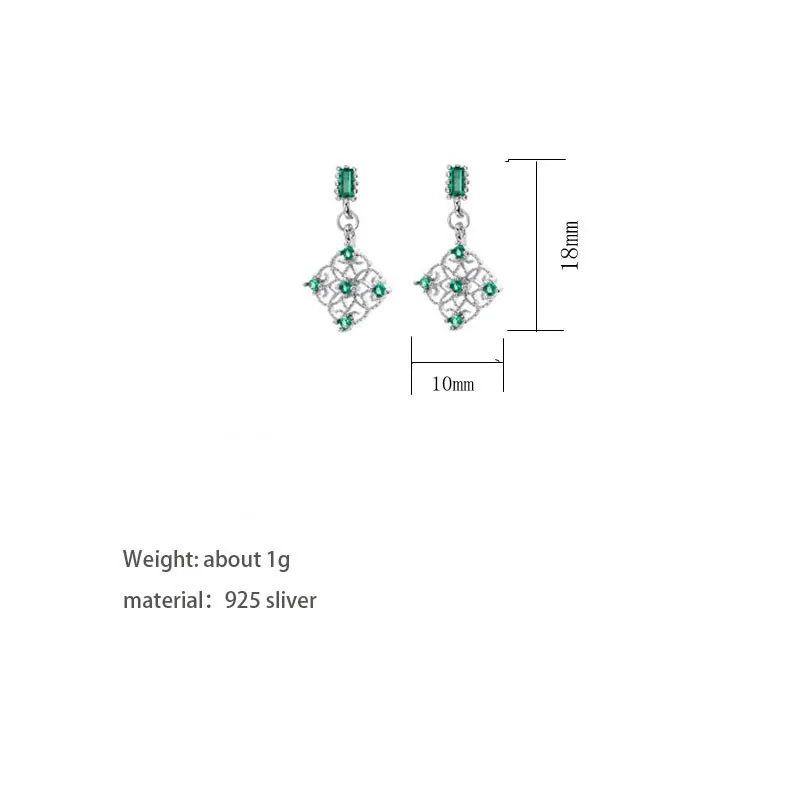 925 пробы серебряные квадратные изумрудные серьги-гвоздики Французский дворец ретро зеленые циркониевые серьги для женщин роскошное ювелирное изделие подарок