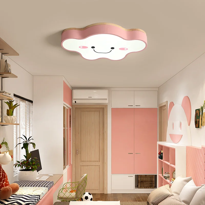

White/Pink Modern Led Ceiling Lights Cloud Shape LED For Bedroom Kids Children Room Luminaire Cute Wooden Ceiling Lamp Fixture