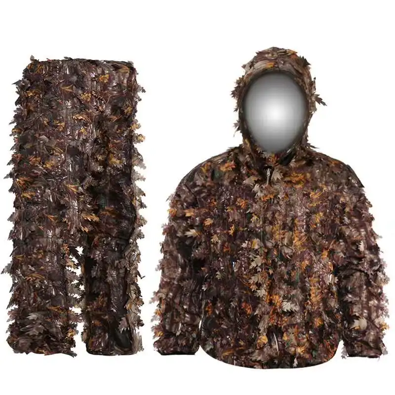 Ghillie Suit Sticky flower bionic leaves Green Leaves Camouflage Suit Hunting Ghillie Suit Woodland Camouflage Universal Camo Sniper Army