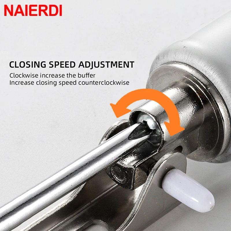 NAIERDI Automatic Door Closer 35kg Aluminum Alloy Soft Closing Adjustable Gas Spring 100 Degree Positioning Stop Door Hardware