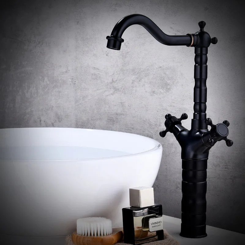 

American-Style Black And White with Pattern Vintage Table Basin Faucet Hot And Cold Wash Basin Copper Bathroom Washbasin Mixing