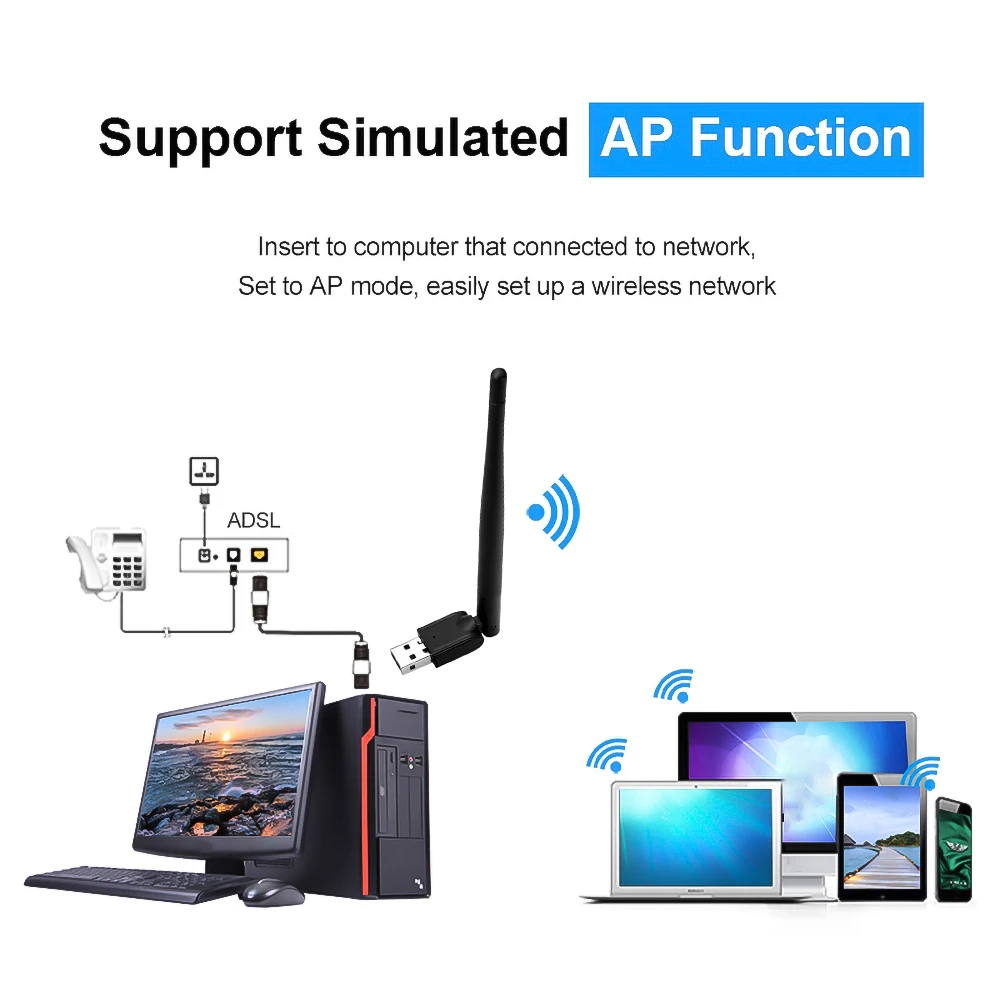 Kebidumei Freesat MT-7601 USB WiFi Беспроводная Антенна LAN адаптер сетевая карта для ТВ приставка USB Wi-Fi Adpater