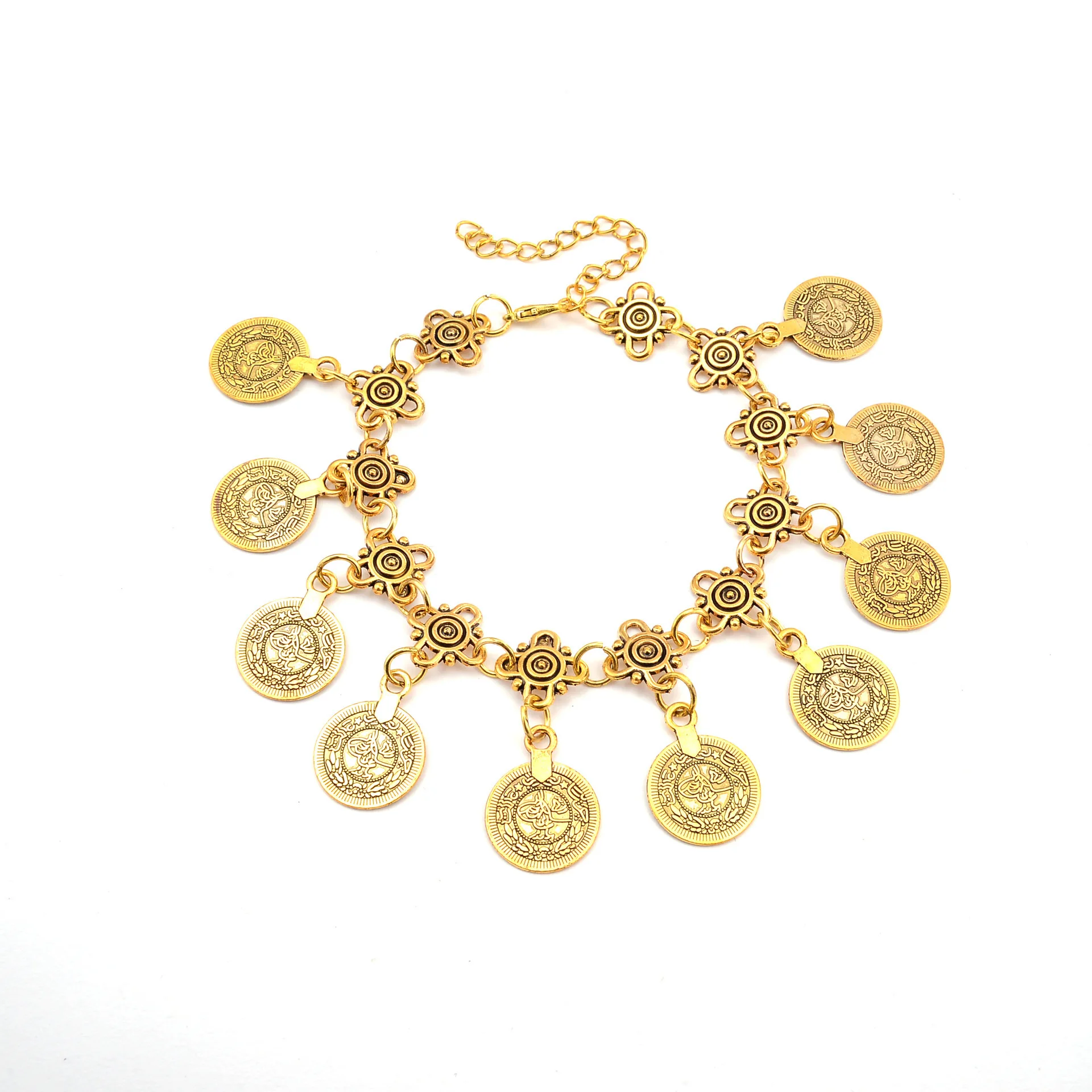 

Vintage Tassel Coin-shape Bracelet Ancient Gold color Ancient Silver Color Disc Pendant Bracelets For Women Bracelets & Bangles