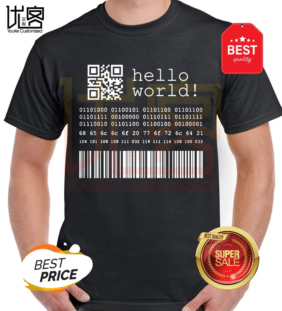 Футболка мужская с надписью хлопок Java программатор компьютер Hello World Code Linux Geek Team
