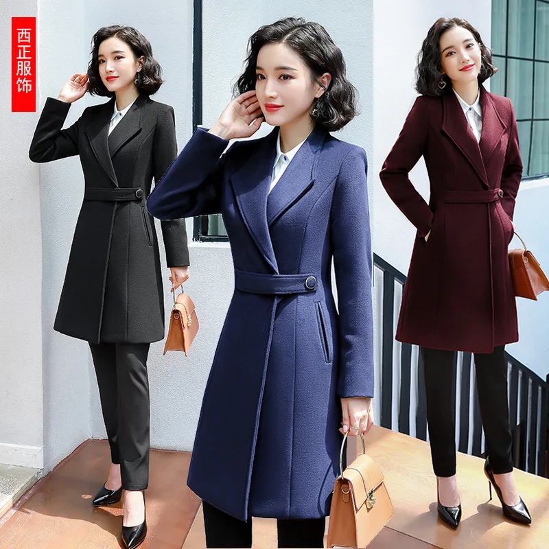 

2019 Korean-style Slim Fit-Style Overcoat Autumn And Winter New Style WOMEN'S Coat Trench Coat X-long Overcoat