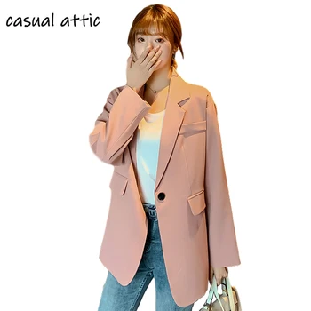 

Women's Long Loose Office Lady Blazers Fashion Turn-down Collar Coat 2020 Spring Autumn Casual Solid Pocket Office Wrok Coat