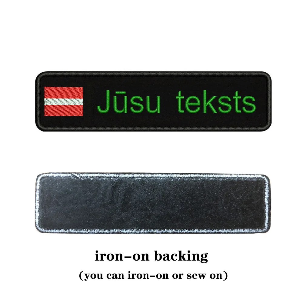 green-iron on Вышивка на заказ Латвийский Национальный флаг заплатка с текстом 10 см* 2,5 см значок Утюг на или липучке Подложка для одежды брюки рюкзак шляпа - Цвет: green-iron on