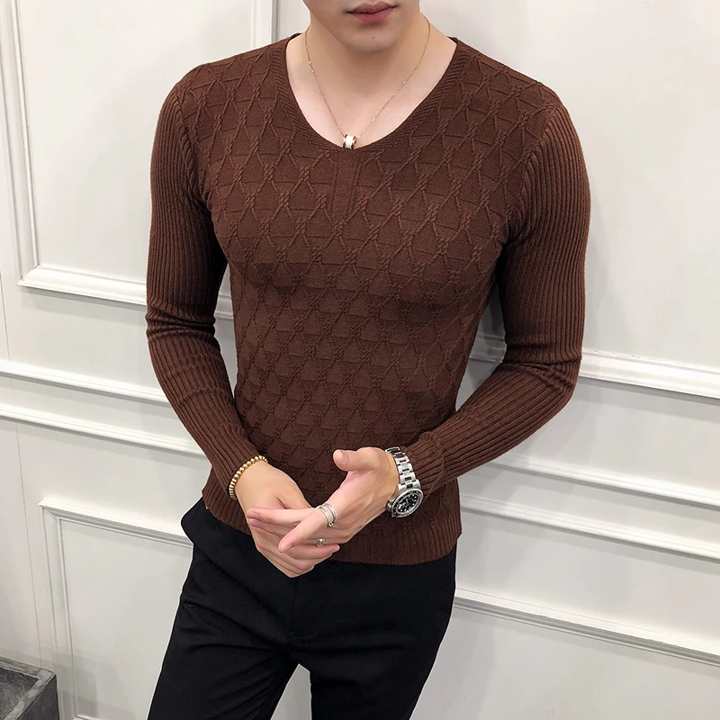 

Men Sweater Fashion 2020 Autumn Winter V Neck Casual Knitted Sweaters For Men Long Sleeve Slim Fit Streetwear Pull Homme