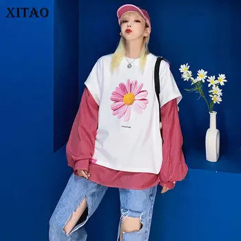 

XITAO Print Pattern Letter Sweatshirt 2020 Spring Elegant Small Fresh Full Sleeve Patchwork Goddess Fan Casual Sweatshirt XJ3675