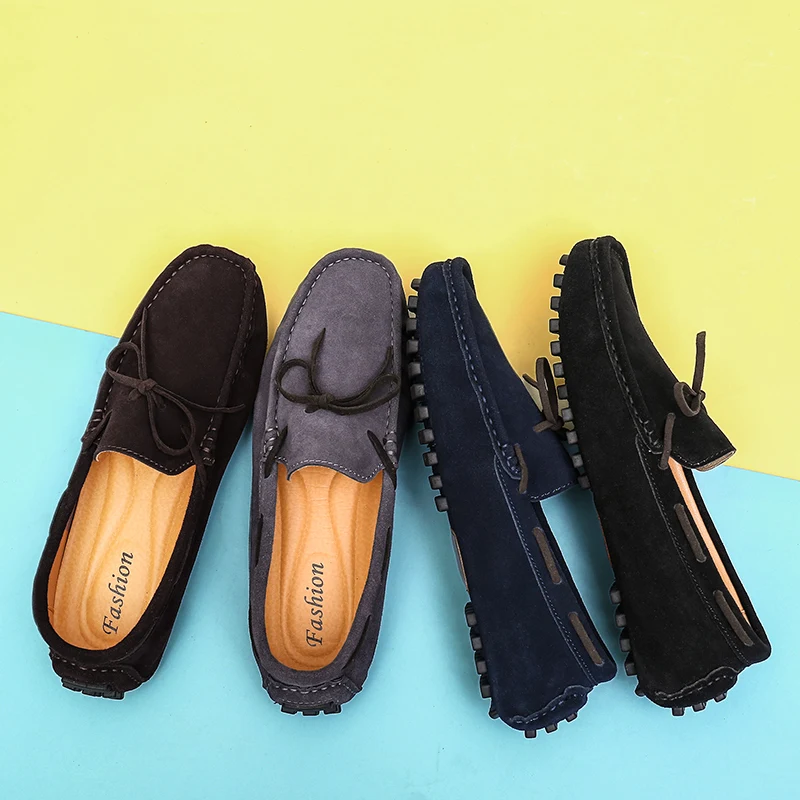 Loafers Men Car Driving Shoes Men's Casual Shoes Man Moccasins Cow Suede Leather Flats Zapatos Hombre Slip On Loafer Brown