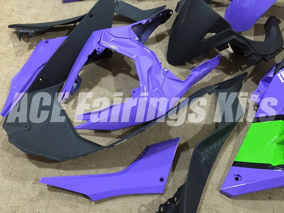 ABS обтекатель комплект для Kawasaki Ninja300 EX300 300R 2013, 13, 14, 15, 16, 17, Обтекатели на заказ фиолетового и зеленого цвета