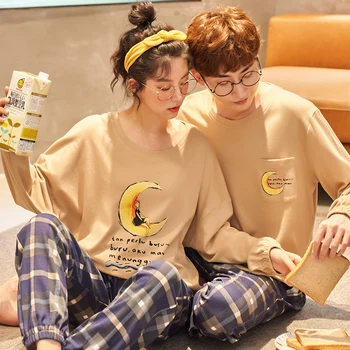 

Couples Pajamas Long Sleeve Autumn New Style Men Couple Clothes Casual Comfortable May Outer Wear Pajamas WOMEN'S Suit Home Serv