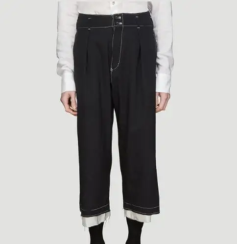 27-42 HOT Spring Men's New Pants Fashion Personalized custom large size Casual wide-leg pants loose white line eight pants