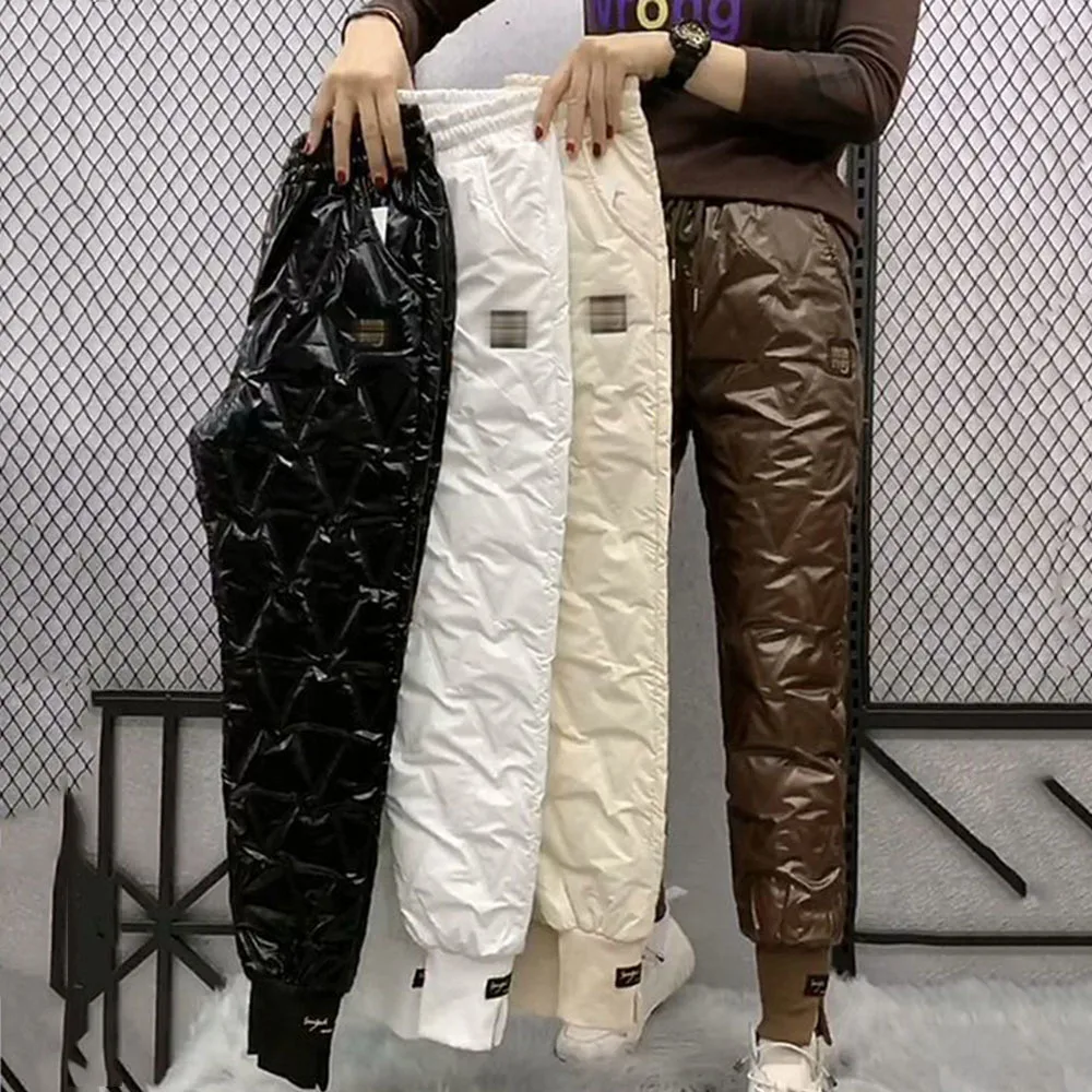 Autumn Cotton Trousers for Women's Snow Outerwear 2021 Winter New High Waist Thick Casual Feet Harem Pants Warm | Женская одежда