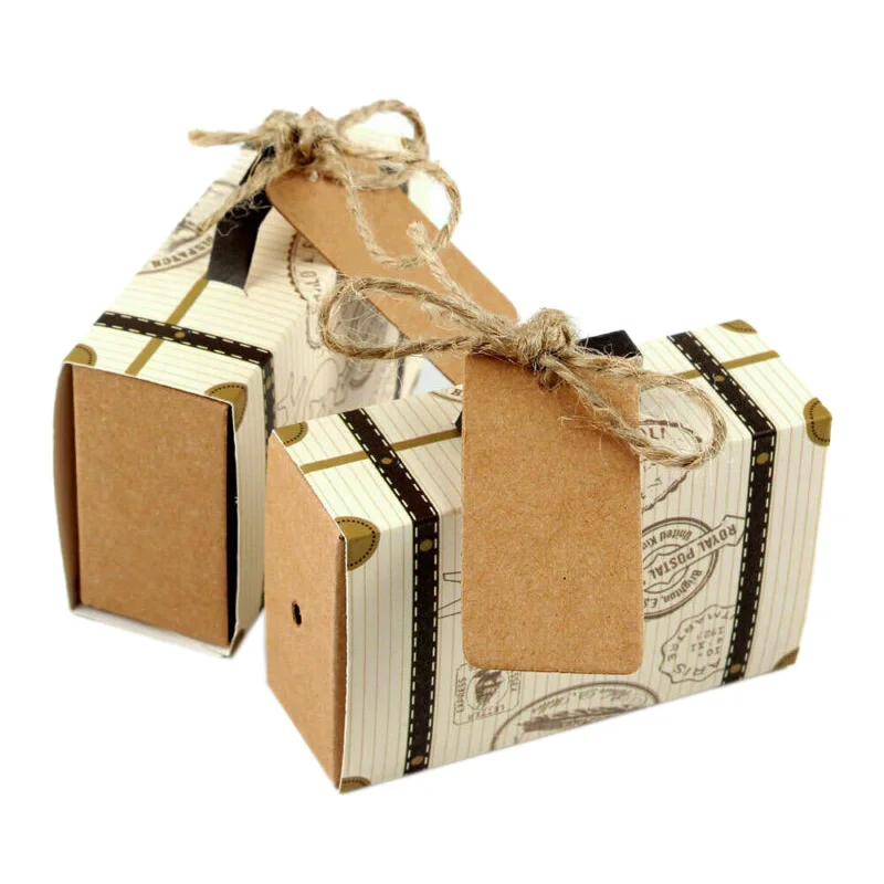 50/100pcs Vintage Mini Paper Suitcase Birthday Sweet Cake Candy Box Wedding Party Favor Kraft paper Gift Boxes | Дом и сад