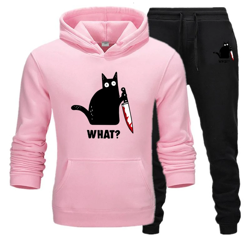pink black Новинка, фирменный спортивный костюм, мужские термотолстовки, мужские спортивные комплекты, флисовая плотная толстовка с капюшоном+ штаны, спортивный костюм, Malechandal hombre - Цвет: pink black