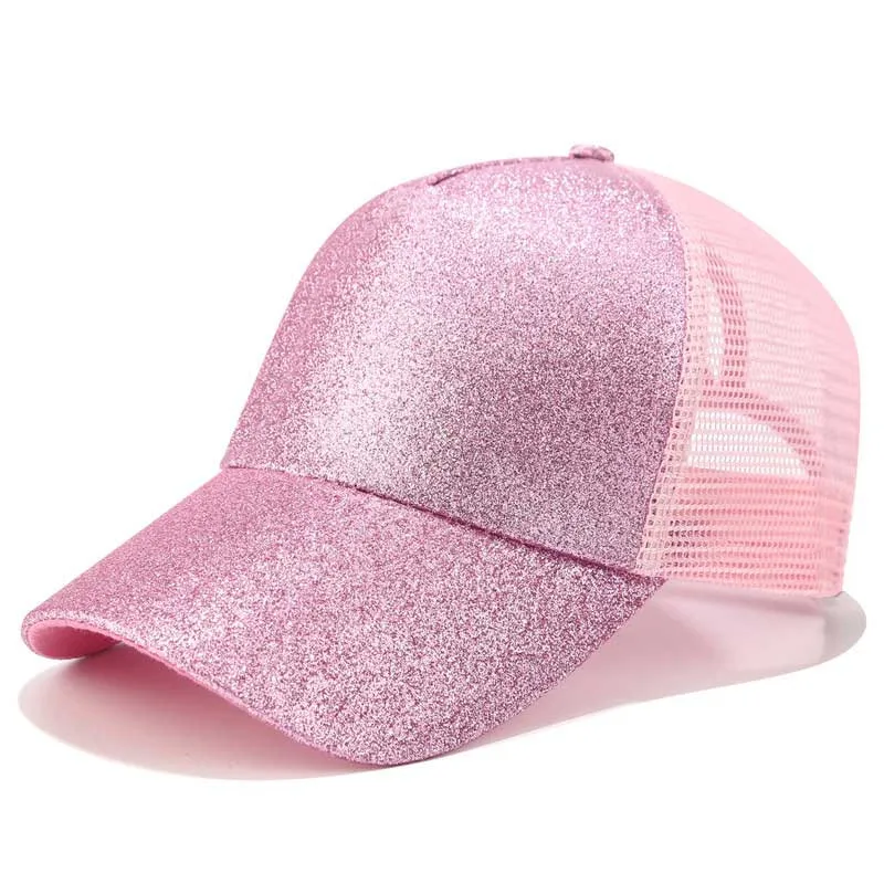 Glitter Dark pink Блестящая бейсболка "конский хвост", Женская Бейсболка, кепка для папы, сетчатая Кепка для грузовика, летняя кепка, Женская Регулируемая Кепка в стиле хип-хоп - Цвет: Glitter Dark pink