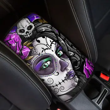 

INSTANTARTS Day of the Dead Sugar Skull Prints Fit Most Vehicle Car Center Console Cover Comfortable Car Armrest Cover Anti-Slip