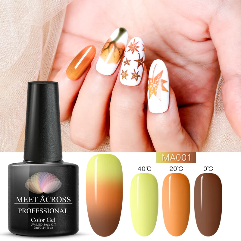 

MEET ACROSS Thermal Ultra-thin Pure Color Soak Off UV Gel 3 Colors Temperature Color Change Glitter Top Coat Nail Art Gel