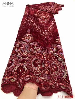 

Anna red embroidered african velvet lace fabric 2020 high quality french sequins laces fabrics 5 yards/pcs for women party dress