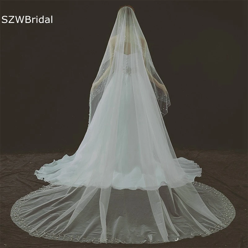 New Arrival Pearl wedding veil long Lace Edge 3 Meter Long Bride Wedding accessories Bridal Veils Voile mariage casamento new arrival luxury long full edge lace wedding veil one layer 3m 5m white ivory tulle bridal veil with comb veu de noiva 2018