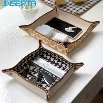 

JINSERTA Folding Cloth Tray Cosmetic Storage Box Keys Coins Desktop Sundries Watches Wallet Phone Container Box for Decor Gifts