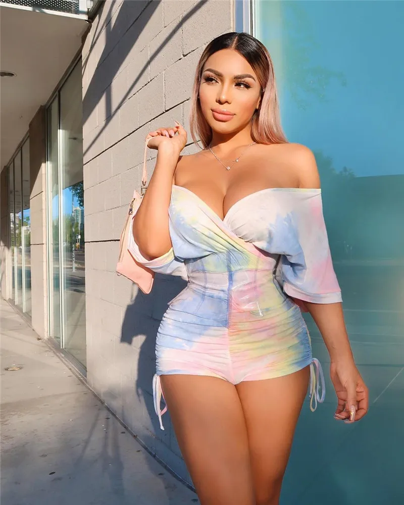 2020 Sexy Women Off Shoulder Print Bodycon Romper Jumpsuit Fashion Lace-up Summer Clubwear Tights Bodysuit Shorts Pants Trousers 2020 Sexy Women Off Shoulder Print Bodycon Romper Jumpsuit Fashion Lace-up Summer Clubwear Tights Bodysuit Shorts Pants Trousers