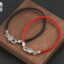 S925 стерлингового серебра ювелирные изделия шесть слов мантра король конг пестик пряжка кожаный Веревка Цепи мужчин и женщин браслет